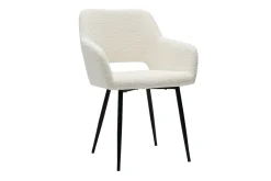 Chaises en tissu effet laine bouclée blanc cassé et métal noir (lot de 2) LAURETTE