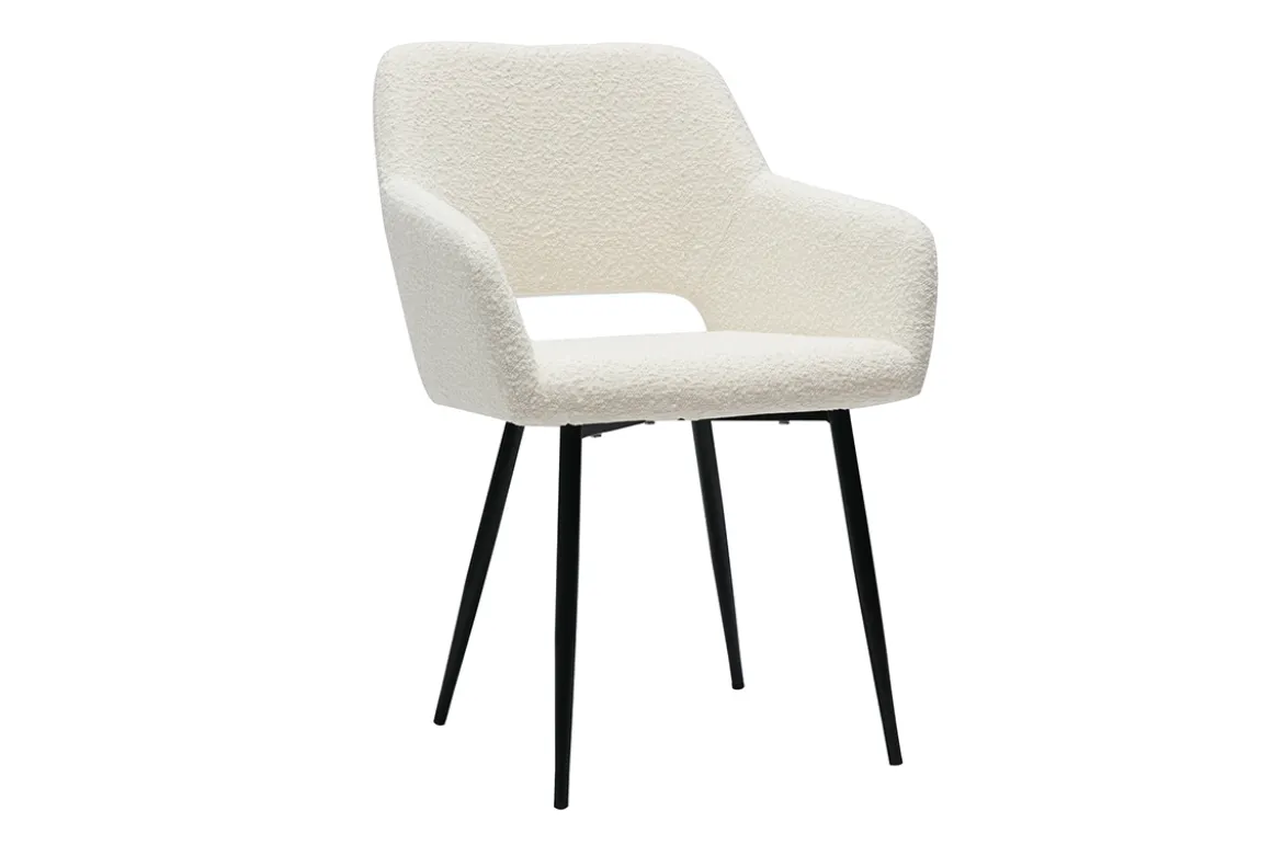 Chaises en tissu effet laine bouclée blanc cassé et métal noir (lot de 2) LAURETTE
