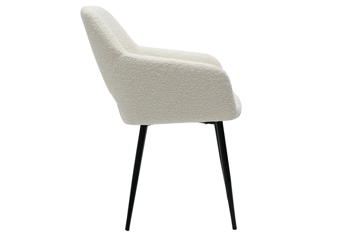 Chaises en tissu effet laine bouclée blanc cassé et métal noir (lot de 2) LAURETTE