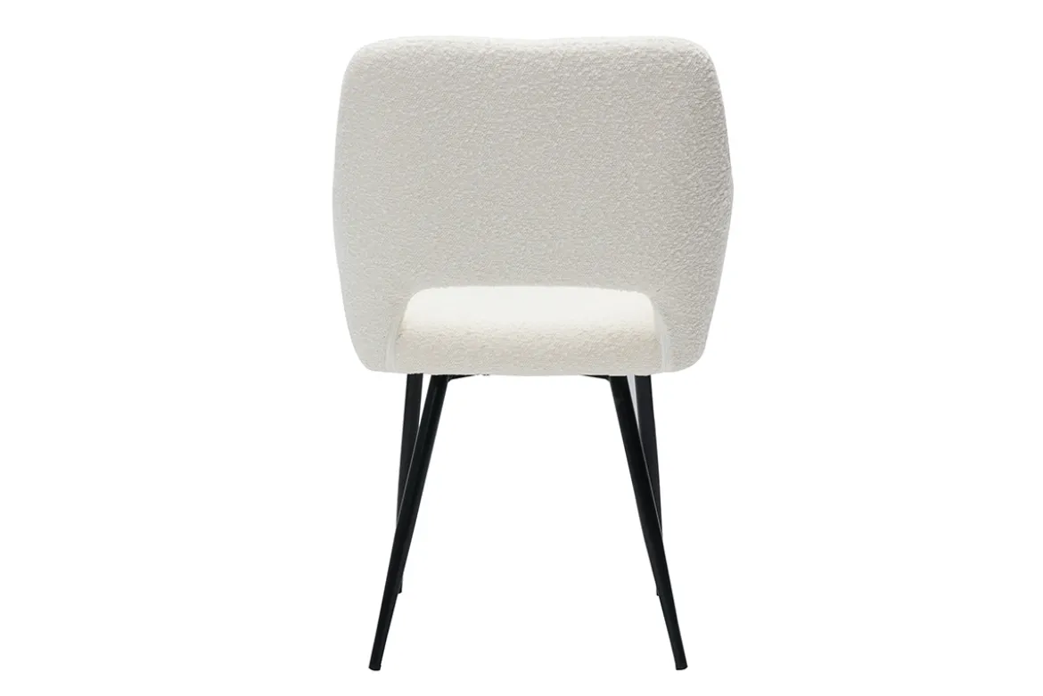 Chaises en tissu effet laine bouclée blanc cassé et métal noir (lot de 2) LAURETTE