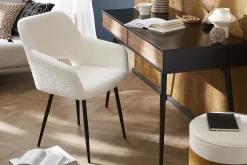 Chaises en tissu effet laine bouclée blanc cassé et métal noir (lot de 2) LAURETTE