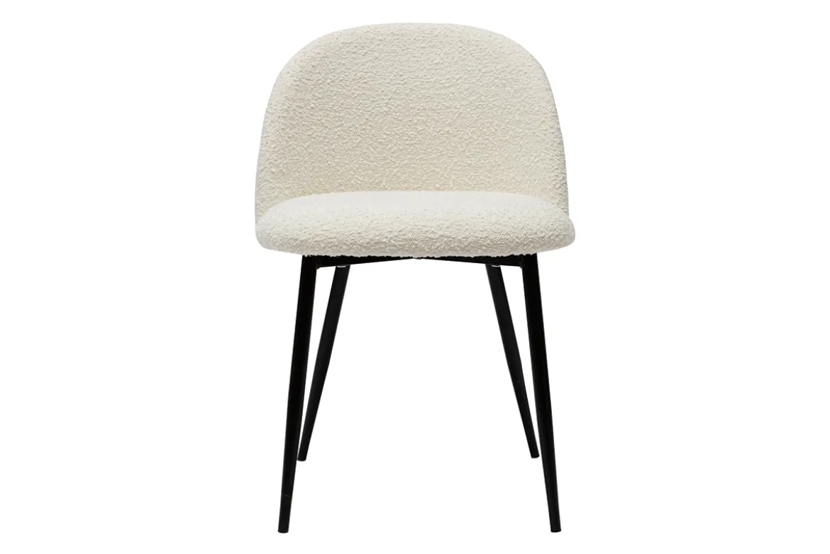 Chaises en tissu effet laine bouclée blanc cassé et métal noir (lot de 2) CELESTE