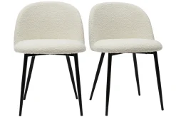 Chaises en tissu effet laine bouclée blanc cassé et métal noir (lot de 2) CELESTE