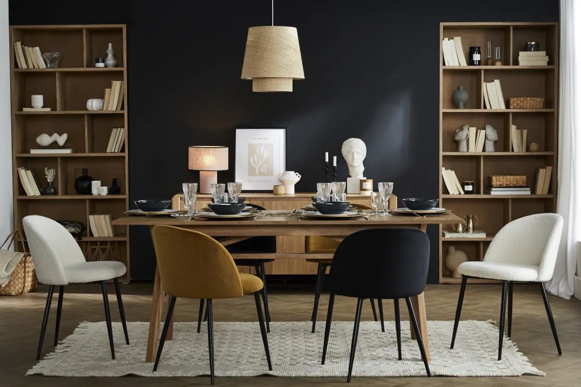 Chaises en tissu effet laine bouclée blanc cassé et métal noir (lot de 2) CELESTE