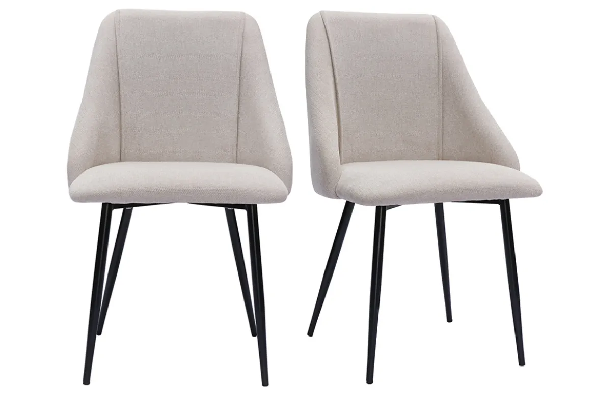 Chaises en tissu effet velours texturé beige et métal noir (lot de 2) HIGGINS