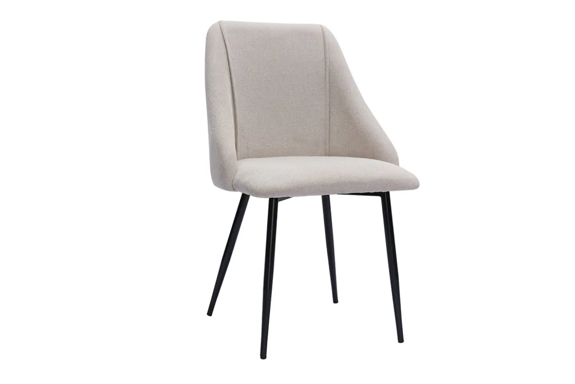 Chaises en tissu effet velours texturé beige et métal noir (lot de 2) HIGGINS