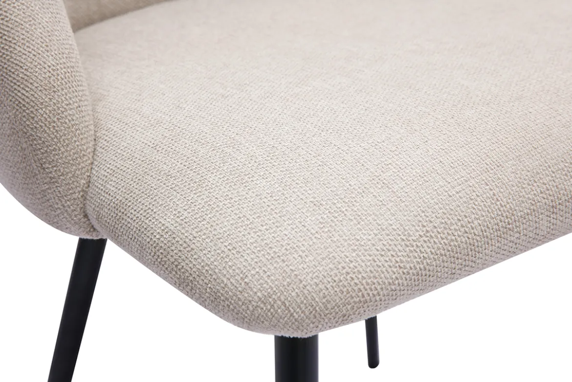 Chaises en tissu effet velours texturé beige et métal noir (lot de 2) HIGGINS