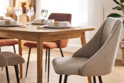 Chaises en tissu effet velours texturé beige et métal noir (lot de 2) HIGGINS