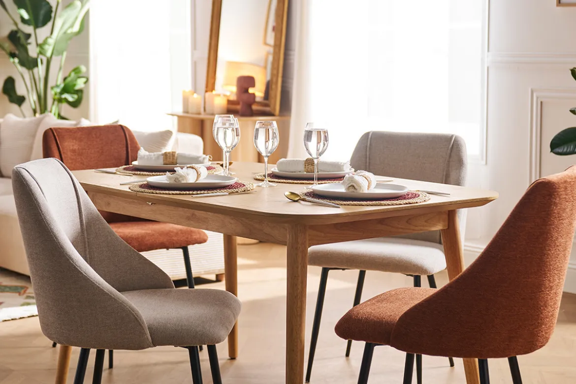 Chaises en tissu effet velours texturé beige et métal noir (lot de 2) HIGGINS