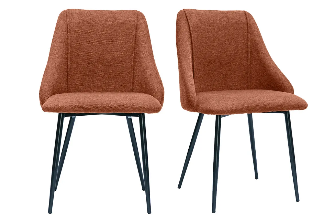Chaises en tissu effet velours texturé terre brûlée et métal noir (lot de 2) HIGGINS