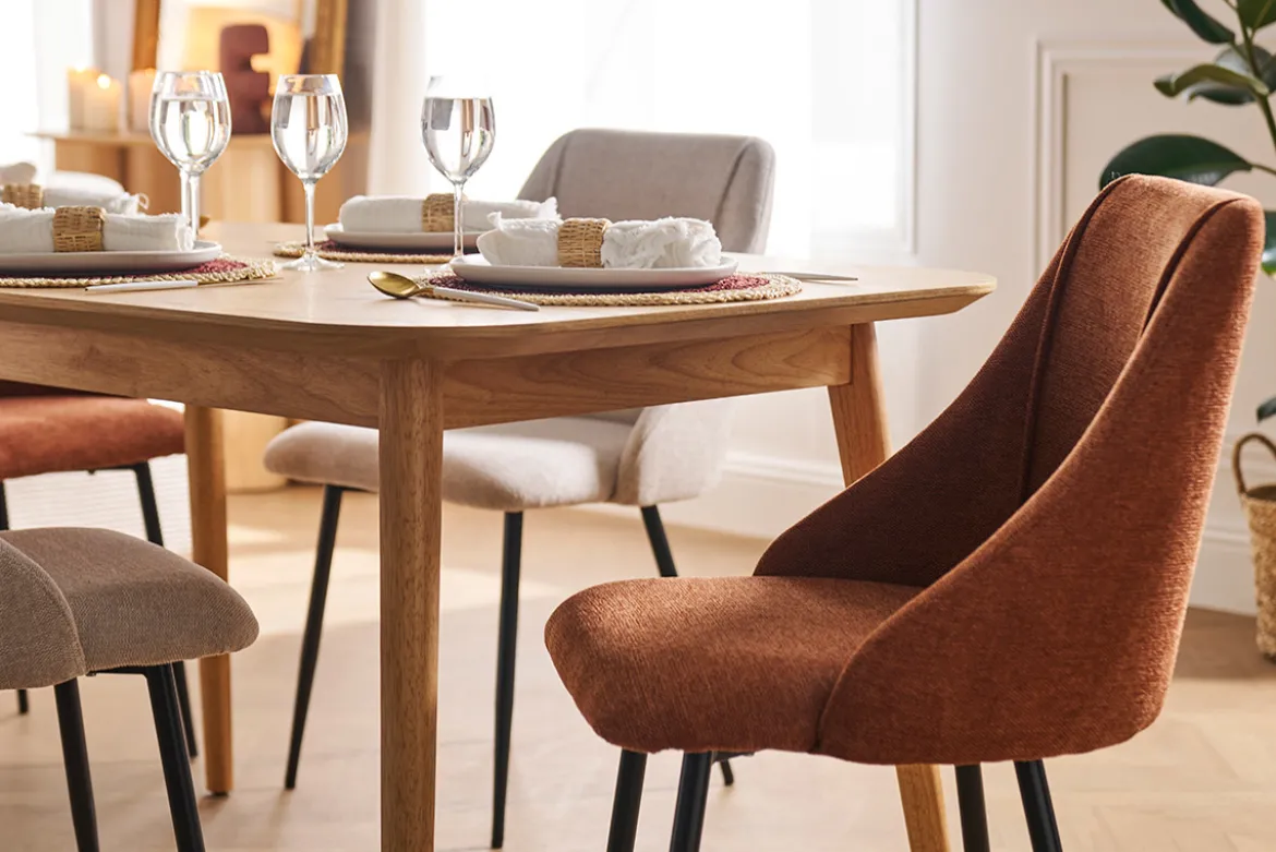 Chaises en tissu effet velours texturé terre brûlée et métal noir (lot de 2) HIGGINS