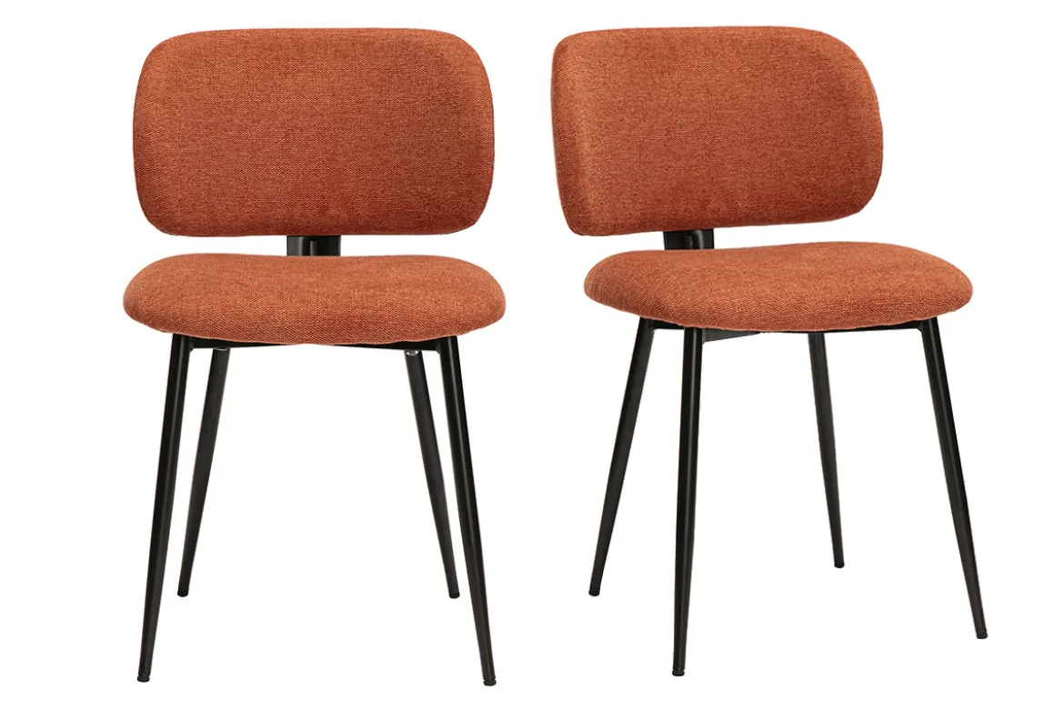 Chaises en tissu effet velours texturé terre brûlée et métal noir (lot de 2) ATRIUM