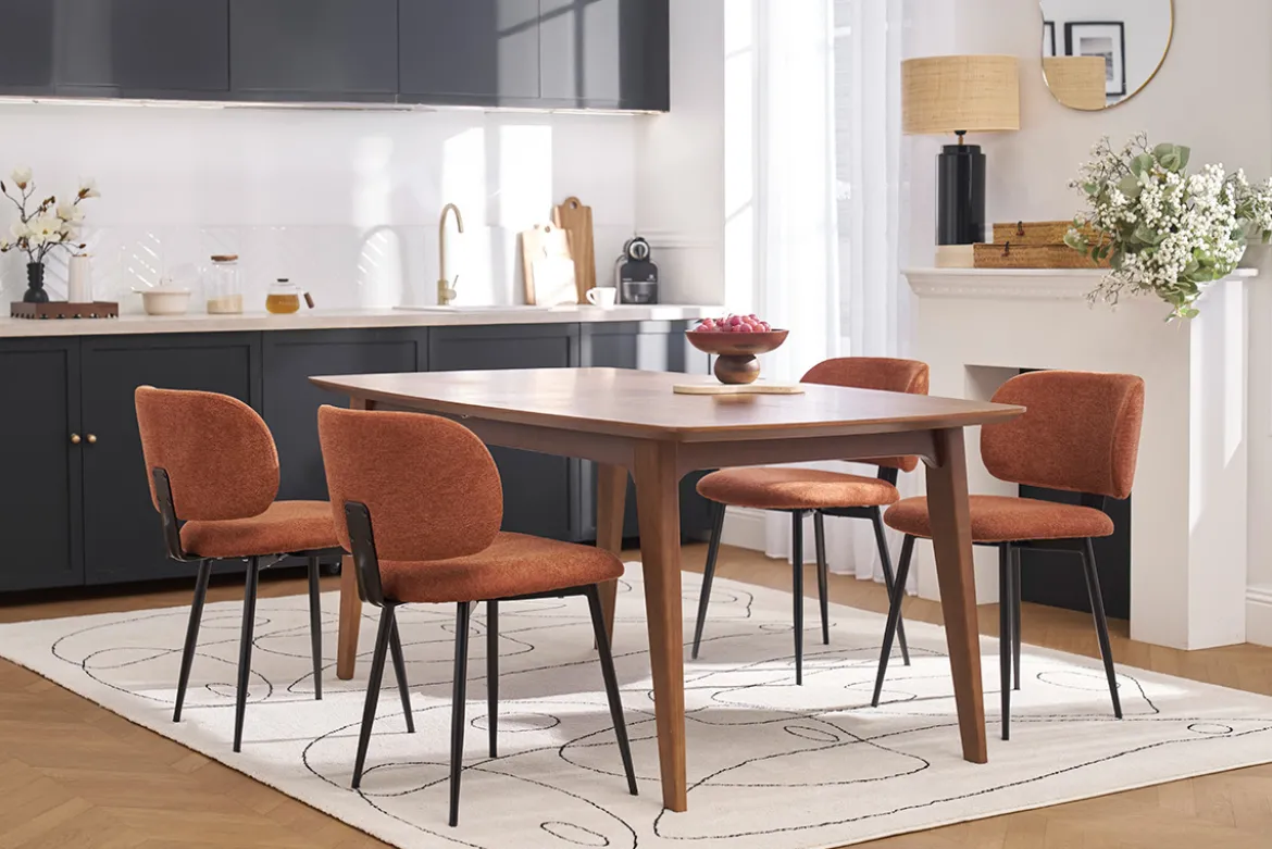 Chaises en tissu effet velours texturé terre brûlée et métal noir (lot de 2) ATRIUM