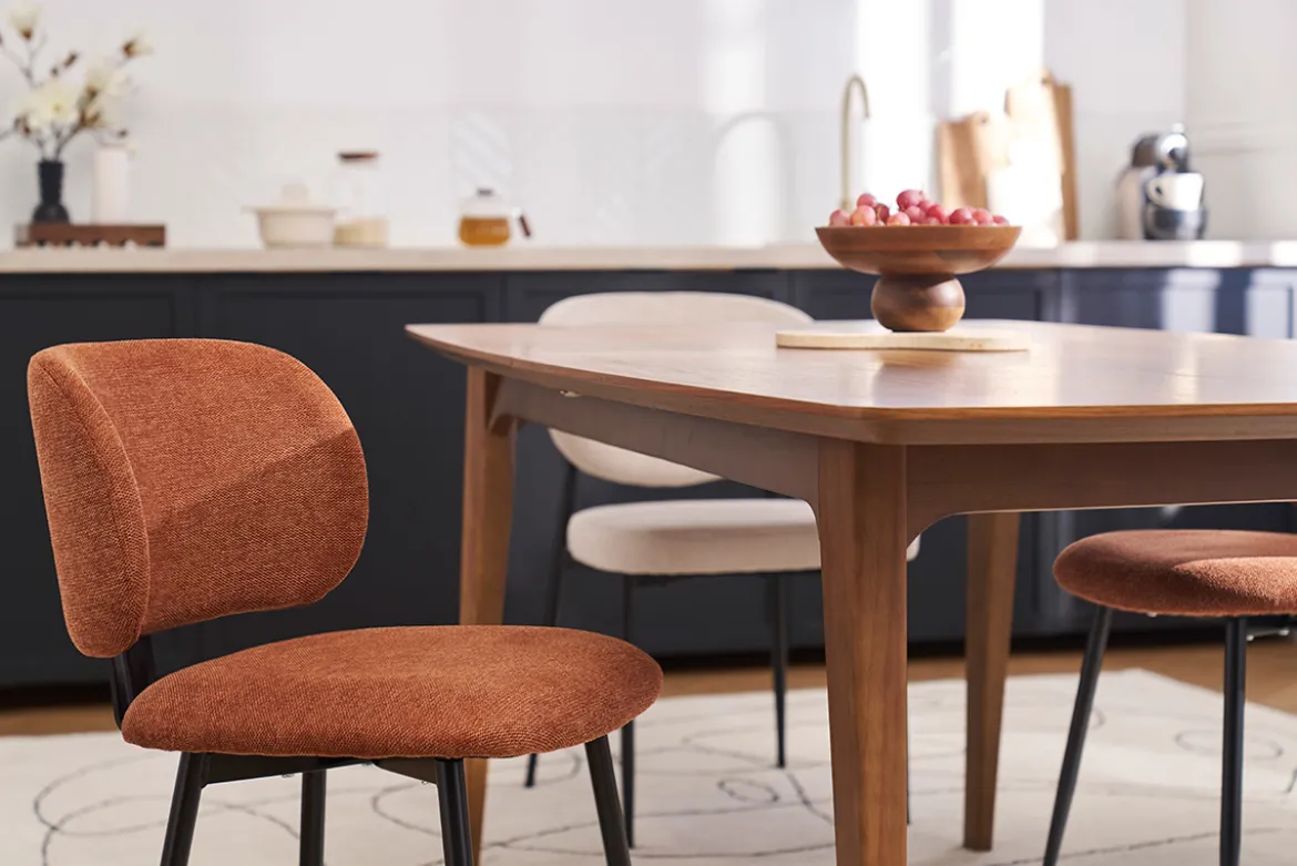 Chaises en tissu effet velours texturé terre brûlée et métal noir (lot de 2) ATRIUM