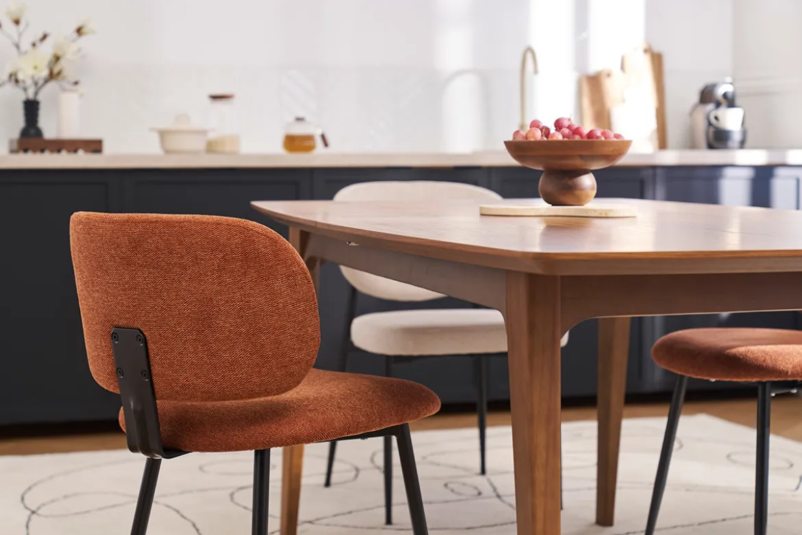 Chaises en tissu effet velours texturé terre brûlée et métal noir (lot de 2) ATRIUM