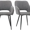 Chaises en tissu effet velours texturé gris et métal noir (lot de 2) LAURETTE