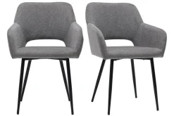 Chaises en tissu effet velours texturé gris et métal noir (lot de 2) LAURETTE