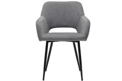Chaises en tissu effet velours texturé gris et métal noir (lot de 2) LAURETTE