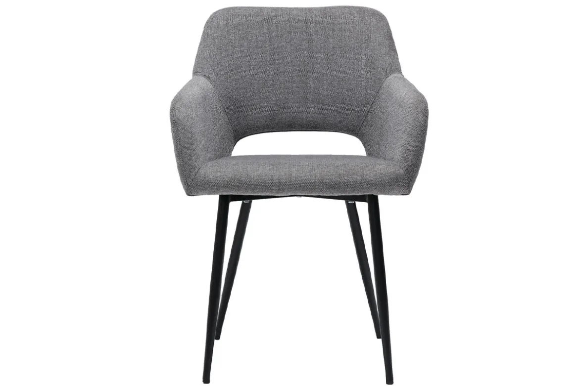 Chaises en tissu effet velours texturé gris et métal noir (lot de 2) LAURETTE