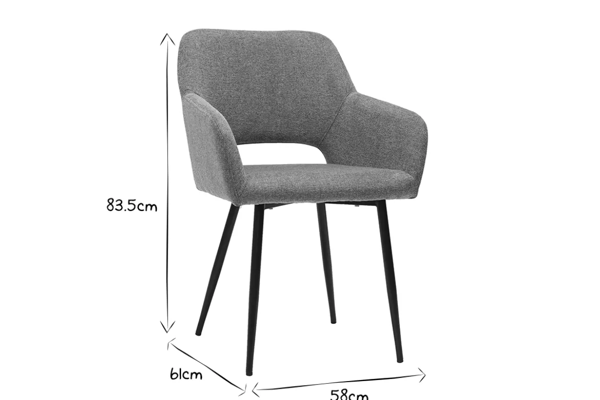 Chaises en tissu effet velours texturé gris et métal noir (lot de 2) LAURETTE
