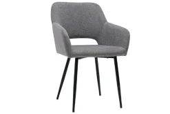 Chaises en tissu effet velours texturé gris et métal noir (lot de 2) LAURETTE