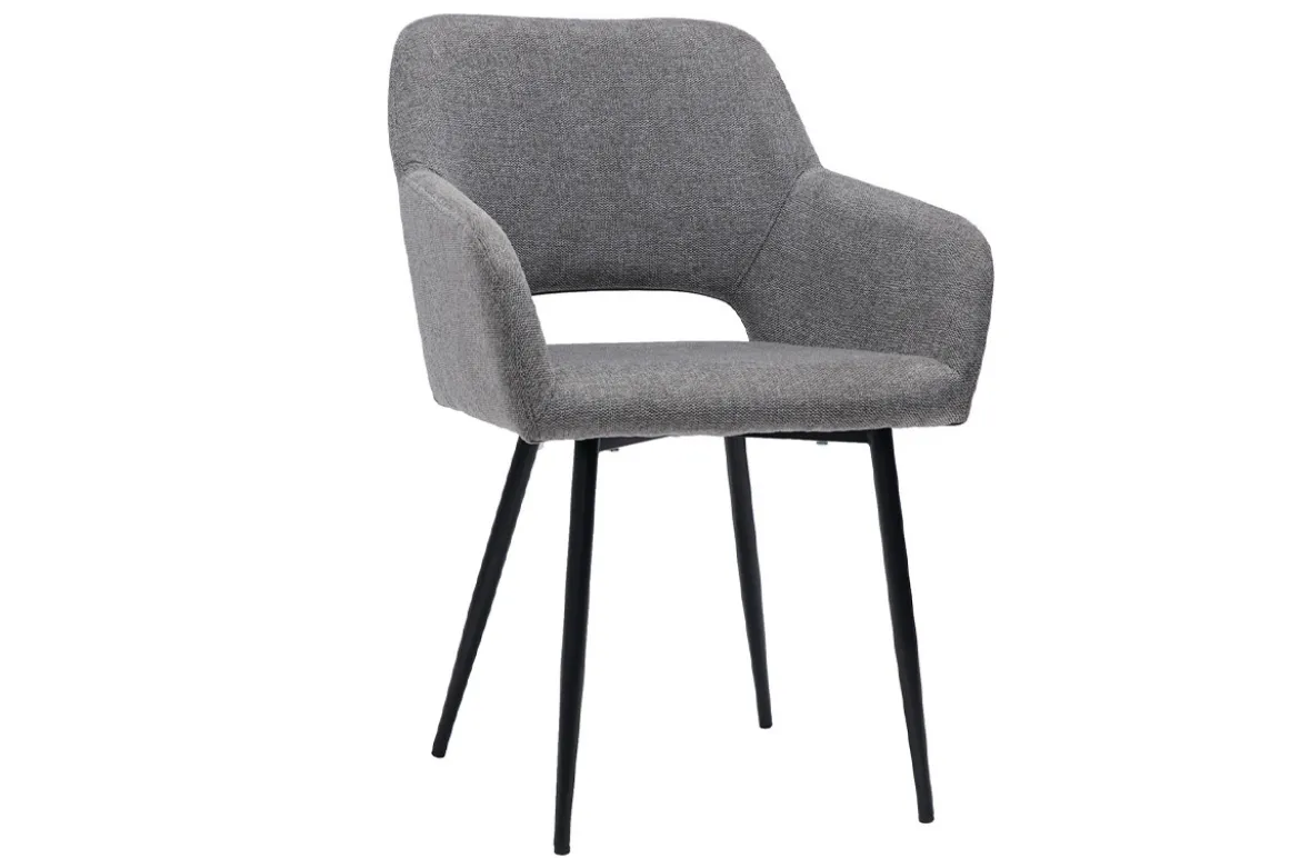 Chaises en tissu effet velours texturé gris et métal noir (lot de 2) LAURETTE