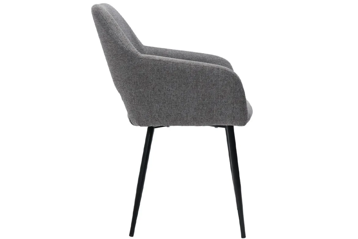 Chaises en tissu effet velours texturé gris et métal noir (lot de 2) LAURETTE