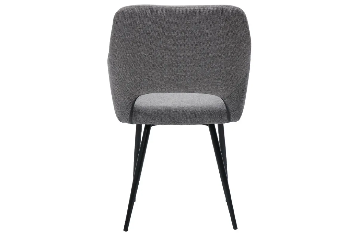 Chaises en tissu effet velours texturé gris et métal noir (lot de 2) LAURETTE