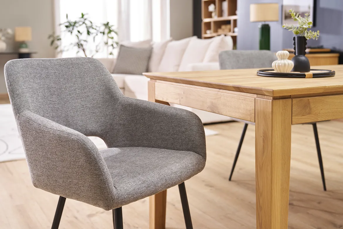 Chaises en tissu effet velours texturé gris et métal noir (lot de 2) LAURETTE