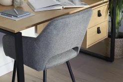 Chaises en tissu effet velours texturé gris et métal noir (lot de 2) LAURETTE