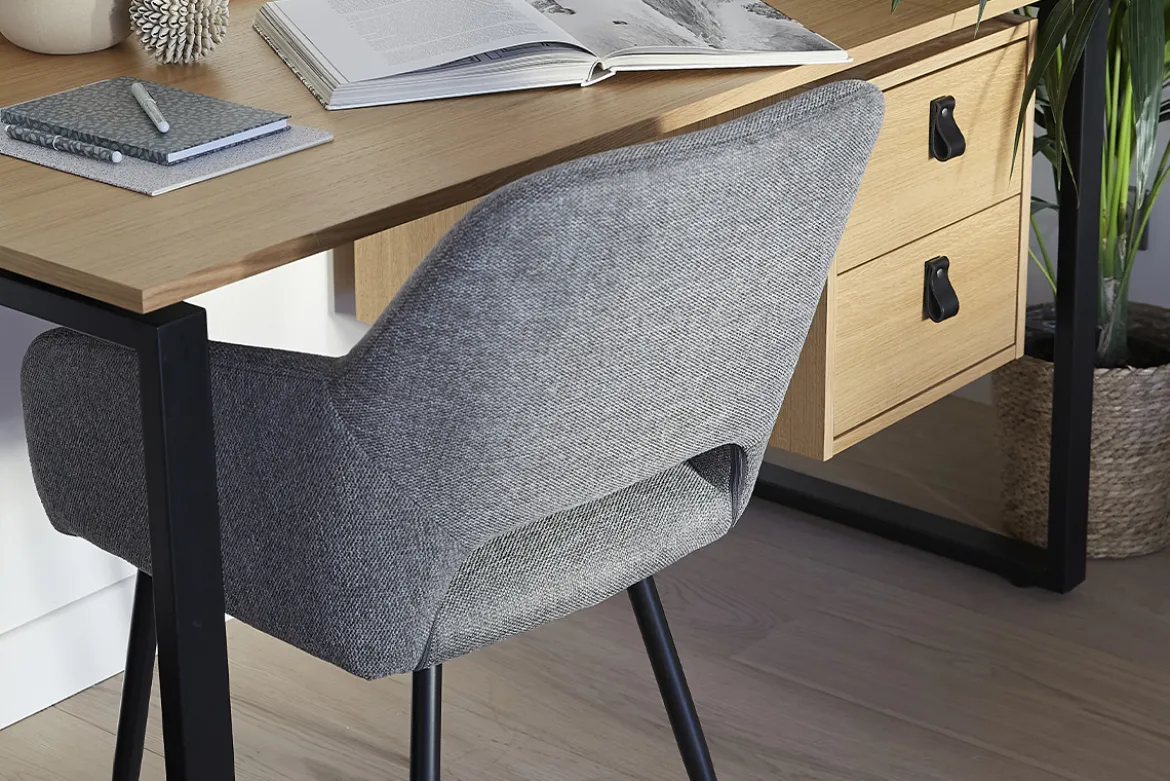 Chaises en tissu effet velours texturé gris et métal noir (lot de 2) LAURETTE