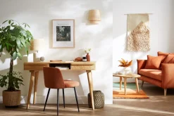 Chaises en tissu effet velours texturé terre brûlée et métal noir (lot de 2) MONTI