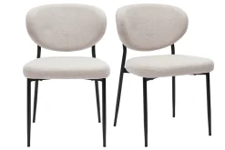 Chaises en tissu effet velours texturé beige et métal noir (lot de 2) BREKA
