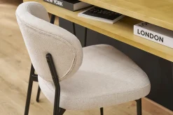 Chaises en tissu effet velours texturé beige et métal noir (lot de 2) BREKA