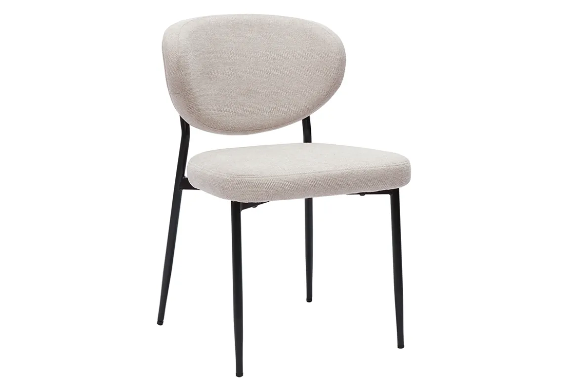 Chaises en tissu effet velours texturé beige et métal noir (lot de 2) BREKA