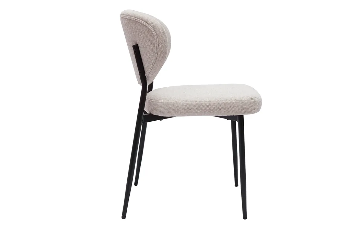 Chaises en tissu effet velours texturé beige et métal noir (lot de 2) BREKA