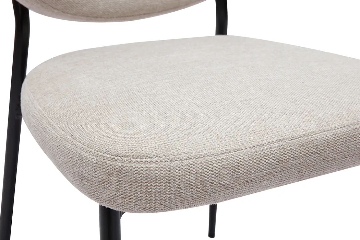 Chaises en tissu effet velours texturé beige et métal noir (lot de 2) BREKA