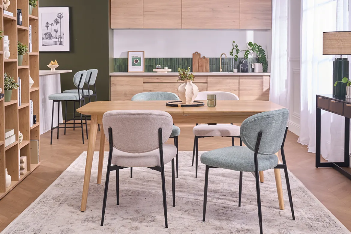 Chaises en tissu effet velours texturé beige et métal noir (lot de 2) BREKA