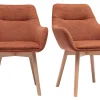 Chaises en tissu effet velours texturé terre brûlée et bois clair (lot de 2) ALESS