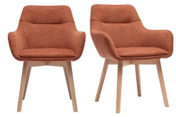 Chaises en tissu effet velours texturé terre brûlée et bois clair (lot de 2) ALESS