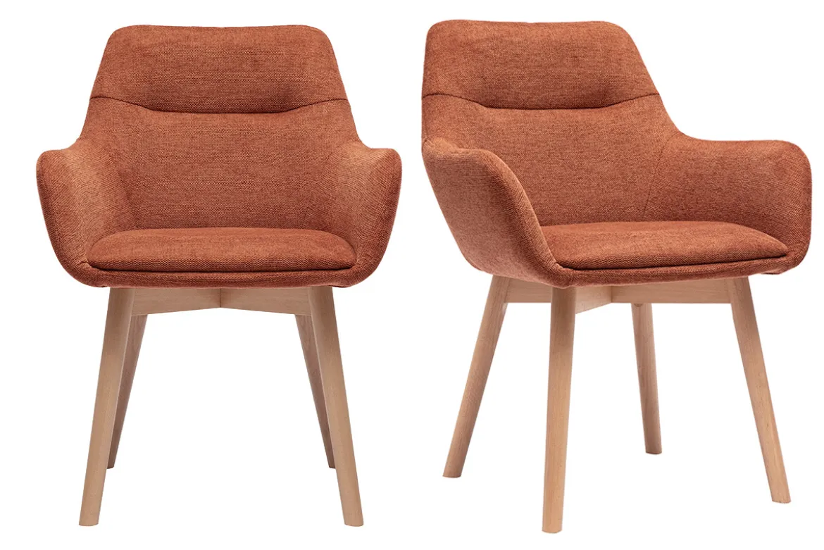Chaises en tissu effet velours texturé terre brûlée et bois clair (lot de 2) ALESS