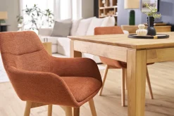 Chaises en tissu effet velours texturé terre brûlée et bois clair (lot de 2) ALESS