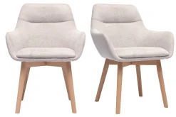Chaises en tissu effet velours texturé beige et bois clair (lot de 2) ALESS