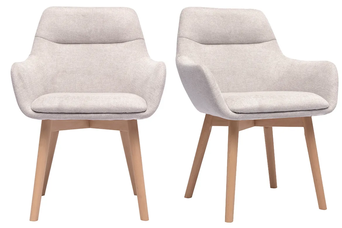 Chaises en tissu effet velours texturé beige et bois clair (lot de 2) ALESS
