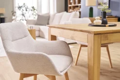 Chaises en tissu effet velours texturé beige et bois clair (lot de 2) ALESS