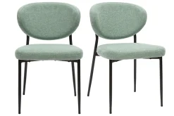 Chaises en tissu effet velours texturé vert céladon et métal noir (lot de 2) BREKA