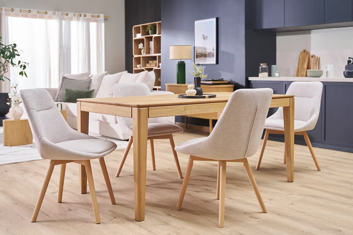 Chaises en tissu effet velours texturé beige et bois clair (lot de 2) ALESS