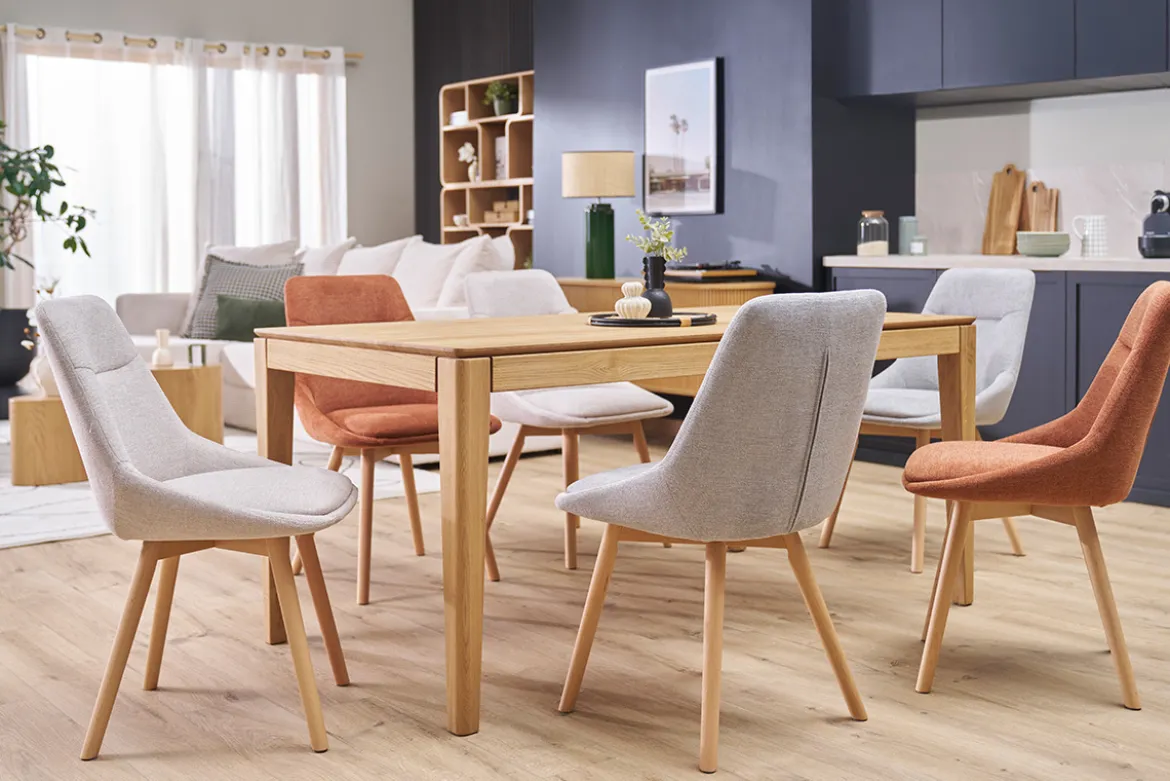 Chaises en tissu effet velours texturé beige et bois clair (lot de 2) ALESS