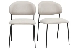 Chaises en tissu effet velours texturé beige et métal noir (lot de 2) BENTA