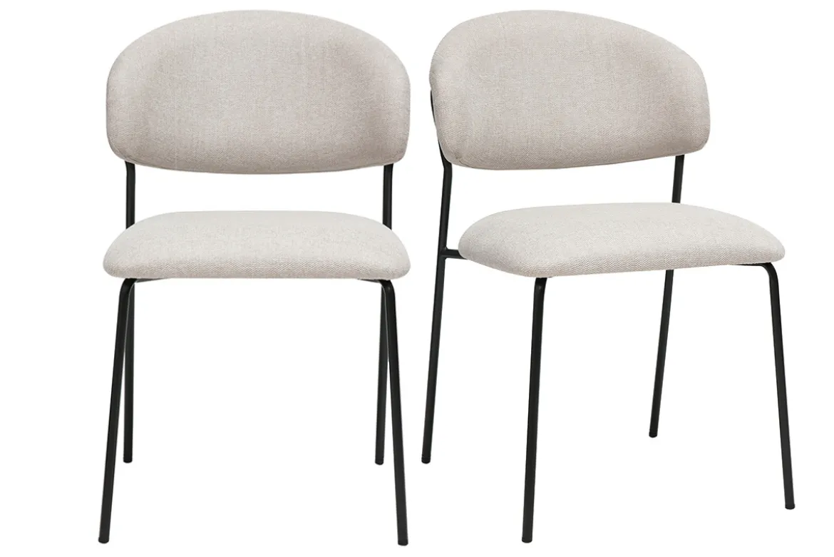 Chaises en tissu effet velours texturé beige et métal noir (lot de 2) BENTA